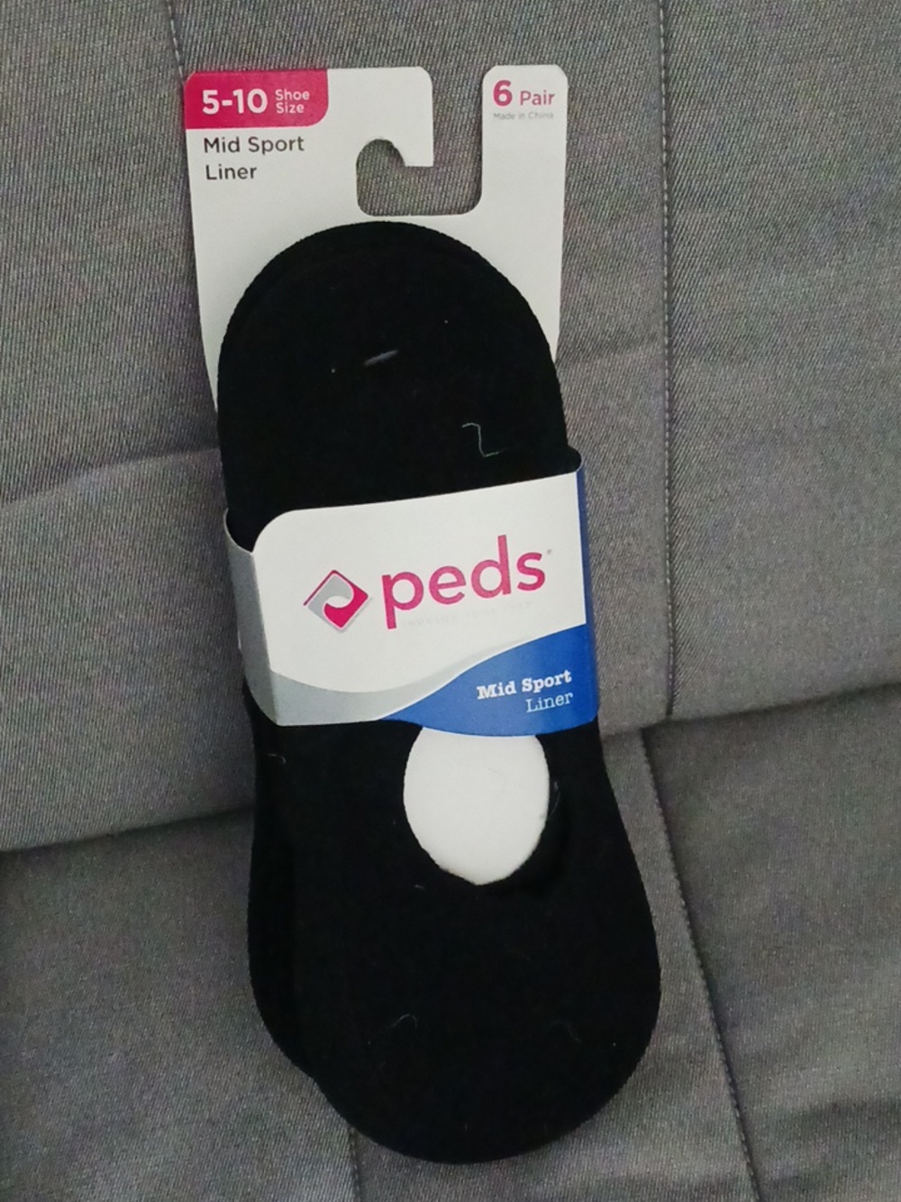 Peds Mid Sport Liner 6 pairs Black Shoe Size 5-10